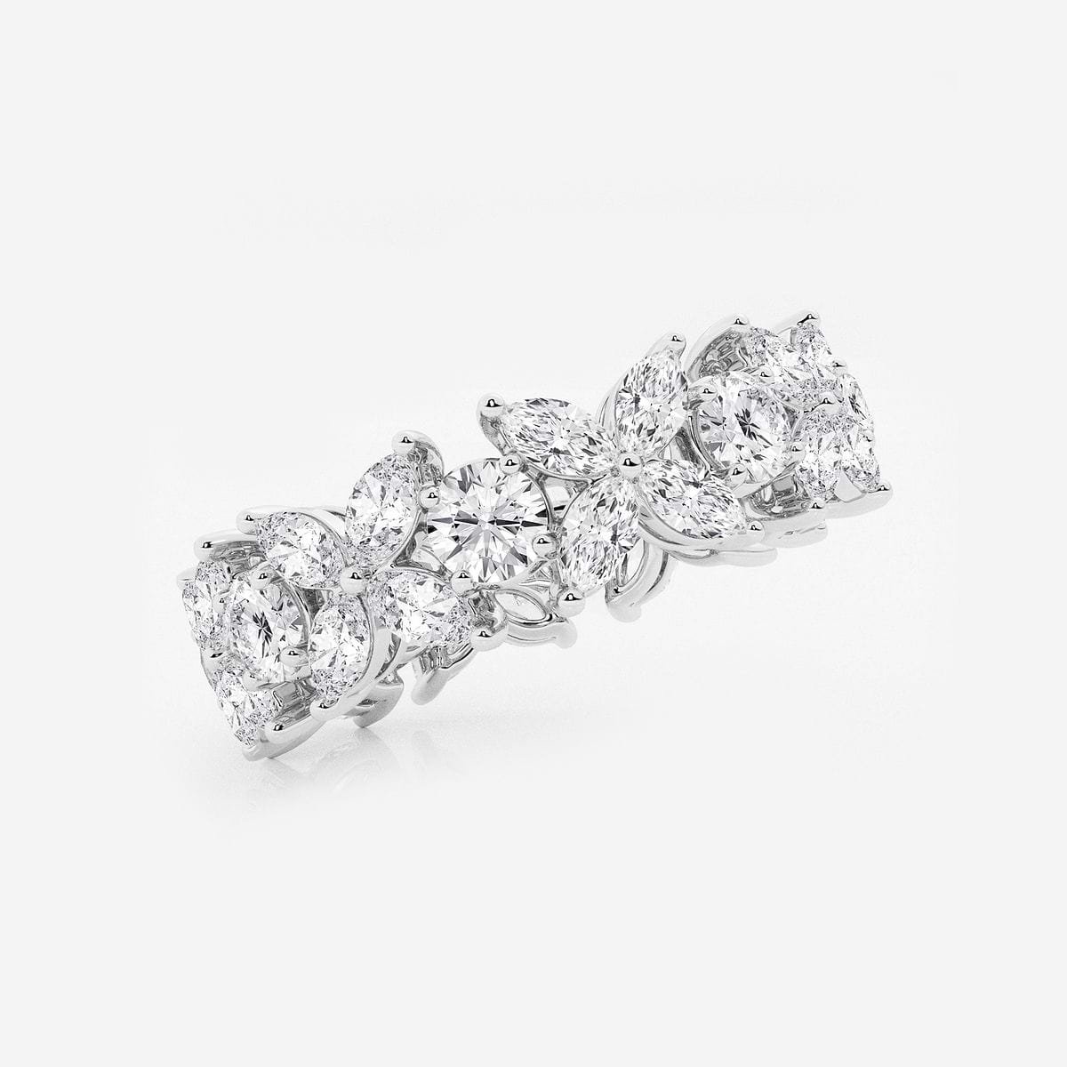 3 ctw Marquise and Round Lab Grown Diamond Flower Eternity Band - 7.7mm Width 14K White Gold, F, VS2