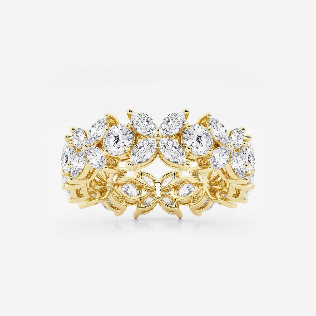 3 ctw Marquise and Round Lab Grown Diamond Flower Eternity Band - 7.4mm Width 14K Yellow Gold, F, VS2