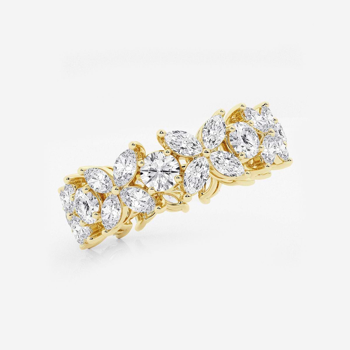 3 ctw Marquise and Round Lab Grown Diamond Flower Eternity Band - 7.4mm Width 14K Yellow Gold, F, VS2