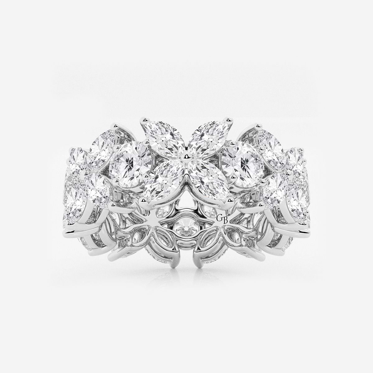 5 ctw Marquise and Round Lab Grown Diamond Flower Eternity Band - 8.3mm Width 14K White Gold, F, VS2