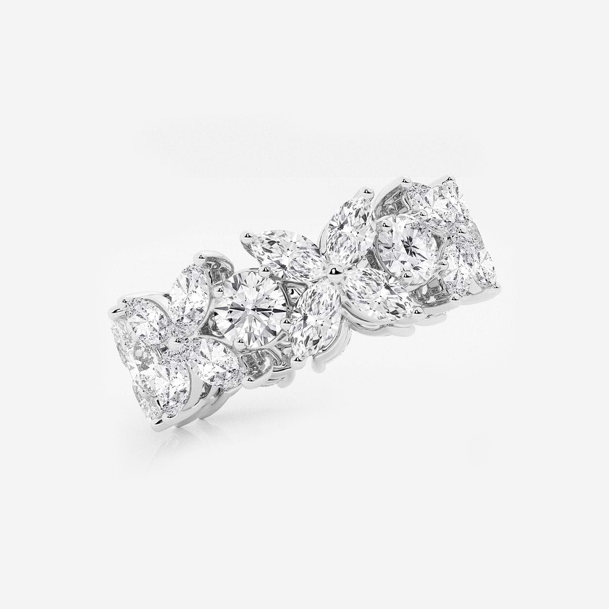 5 ctw Marquise and Round Lab Grown Diamond Flower Eternity Band - 8.3mm Width 14K White Gold, F, VS2