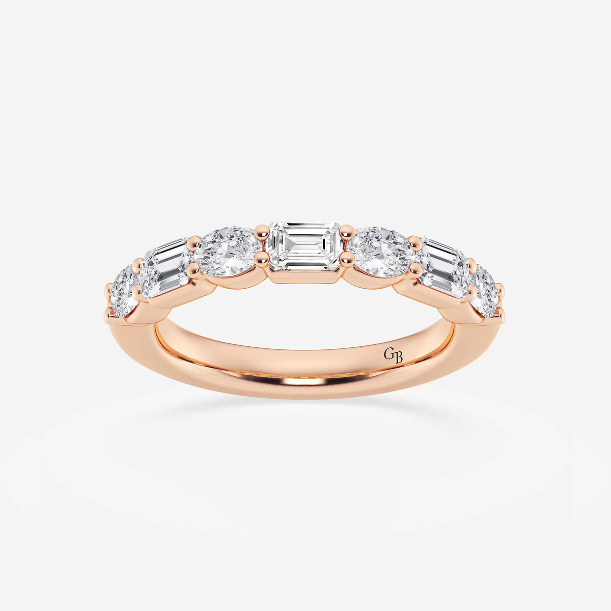 1 2/5 ctw Emerald and Oval Lab Grown Diamond Alternating Seven-Stone Anniversary Band