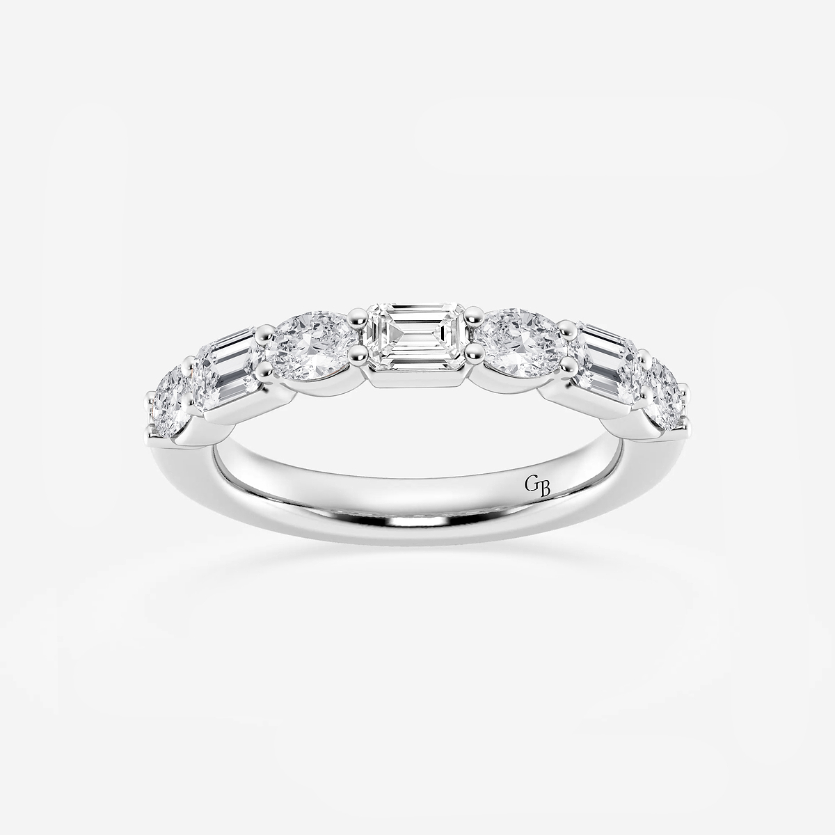 1 2/5 ctw Emerald and Oval Lab Grown Diamond Alternating Seven-Stone Anniversary Band