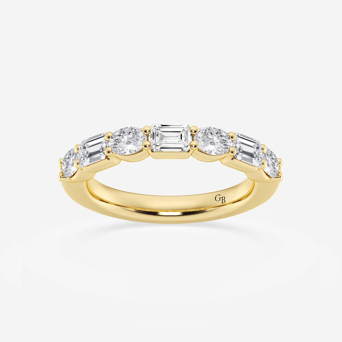 1 2/5 ctw Emerald and Oval Lab Grown Diamond Alternating Seven-Stone Anniversary Band