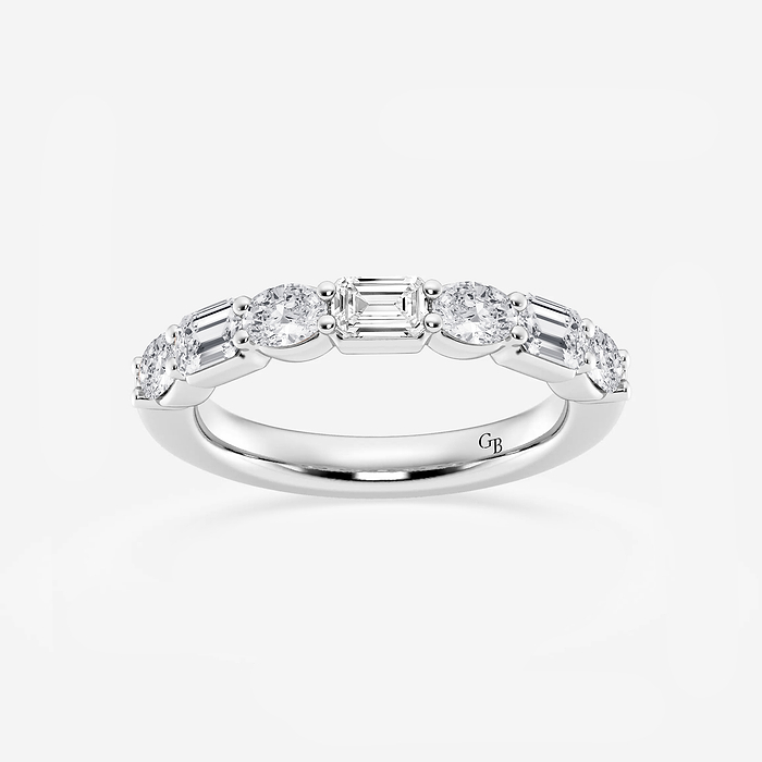 Kinsley Band - 1 2/5 ctw Emerald and Oval Lab Grown Diamond Alternating Seven-Stone Anniversary Band