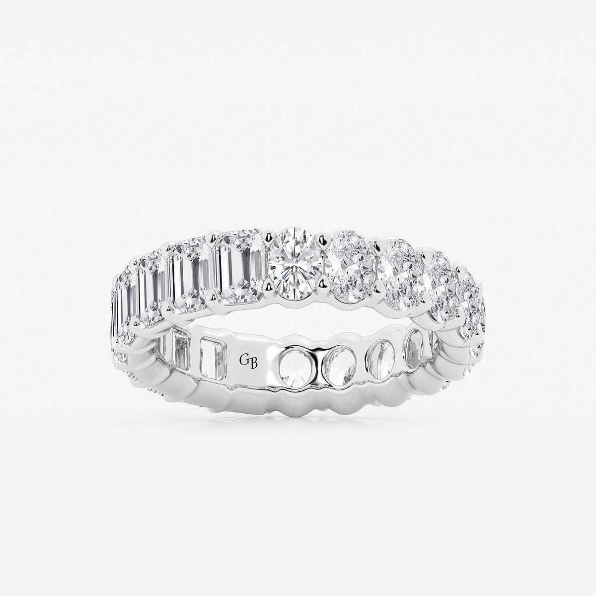 5 ctw Emerald and Oval Lab Grown Diamond Eternity Band - 5.2mm Width Platinum, FG, VS2+