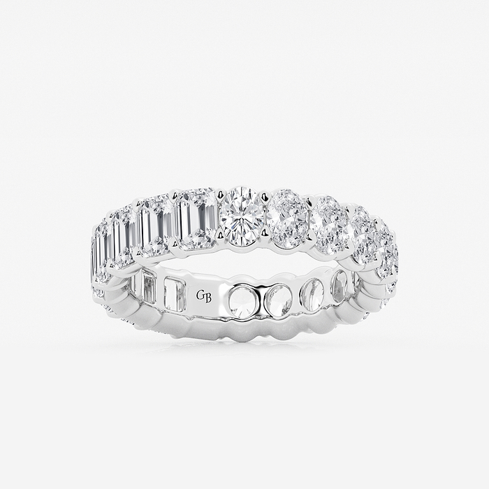Rose Band - 5 ctw Emerald and Oval Lab Grown Diamond Eternity Band - 4.9mm Width