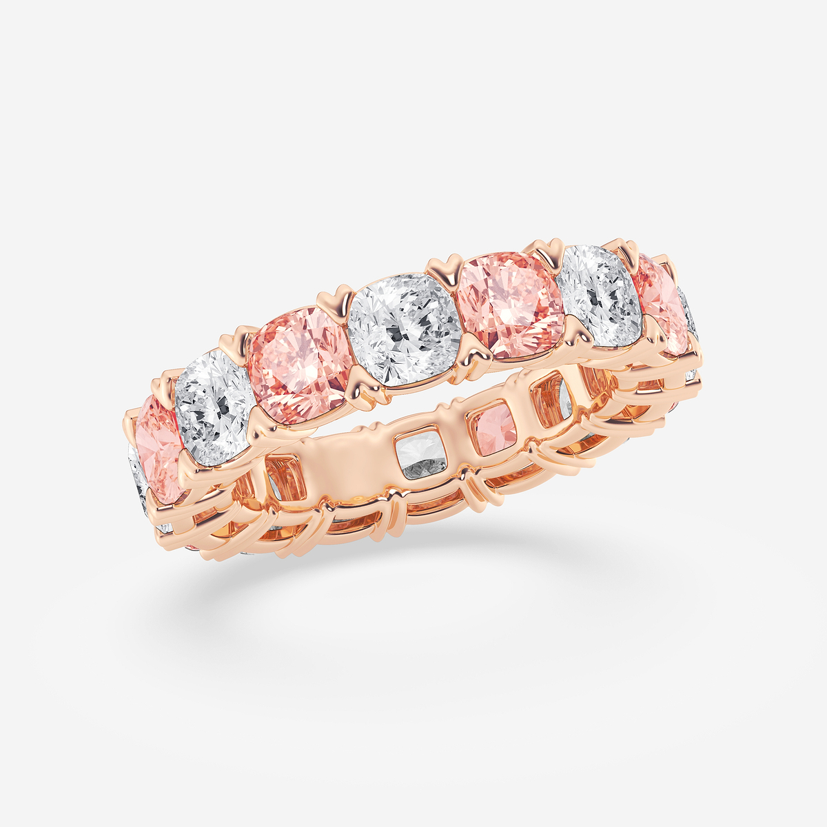 Additional Image 1 for  7 ctw Cushion Lab Grown Diamond with Alternating Fancy Pink V Prong Eternity Band - 4.8mm Width