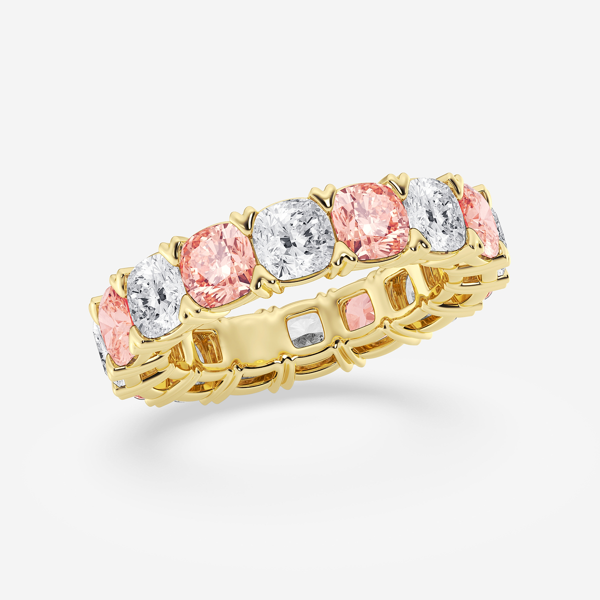 Additional Image 1 for  7 ctw Cushion Lab Grown Diamond with Alternating Fancy Pink V Prong Eternity Band - 4.8mm Width