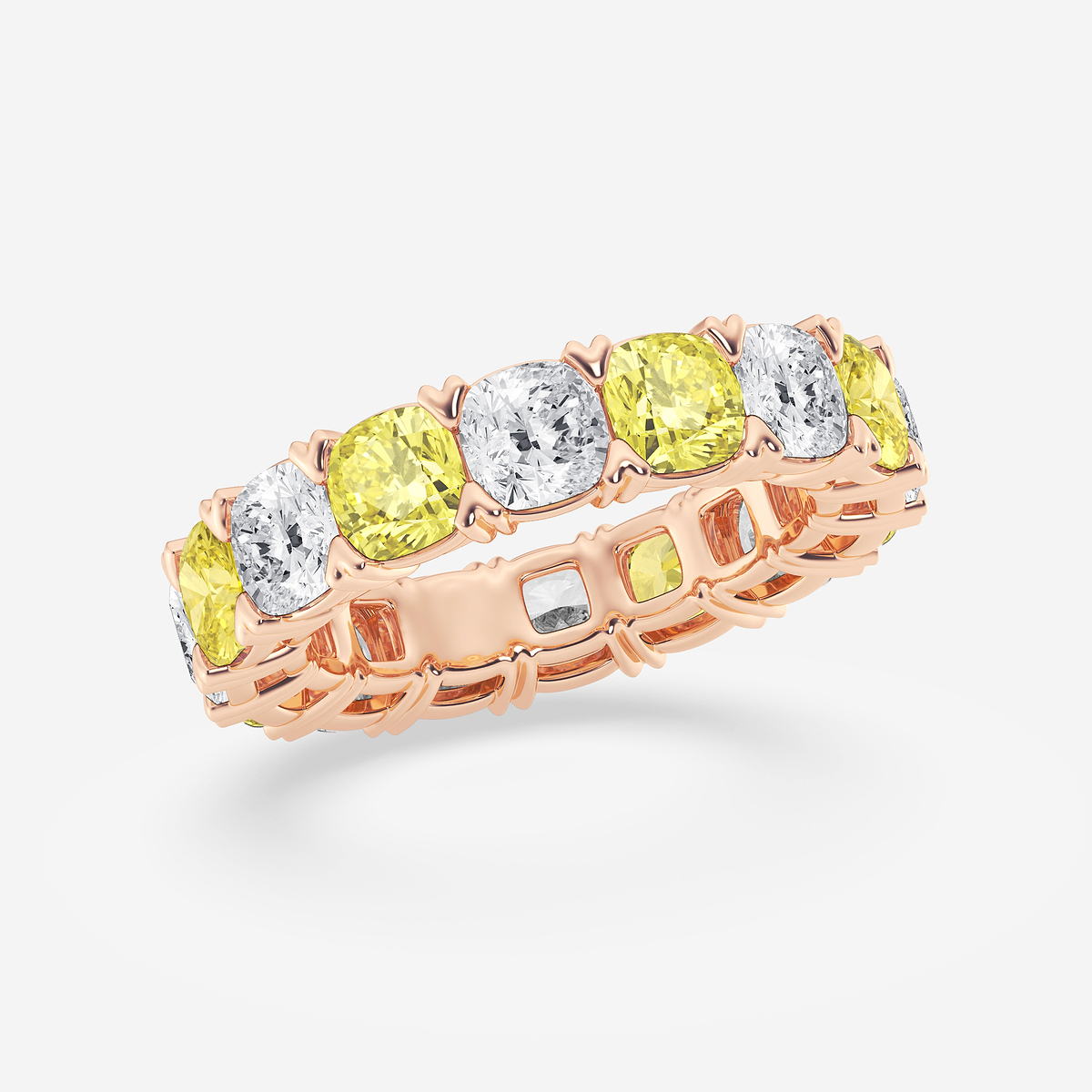 Additional Image 1 for  7 ctw Cushion Lab Grown Diamond with Alternating Fancy Yellow V Prong Eternity Band - 4.8mm Width