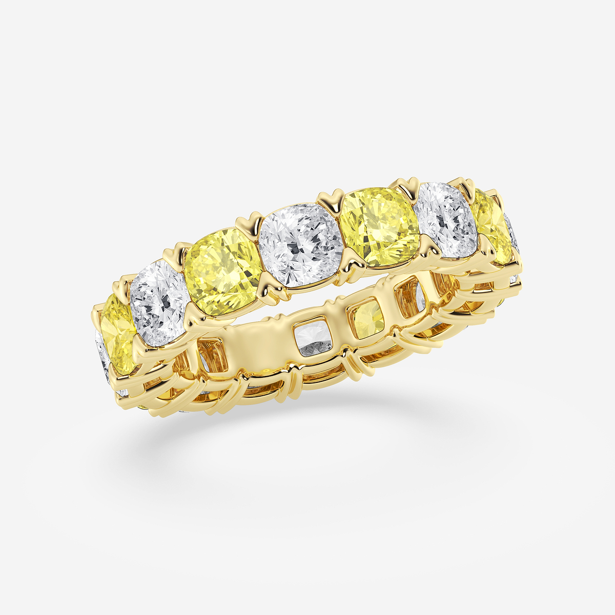 Additional Image 1 for  7 ctw Cushion Lab Grown Diamond with Alternating Fancy Yellow V Prong Eternity Band - 4.8mm Width