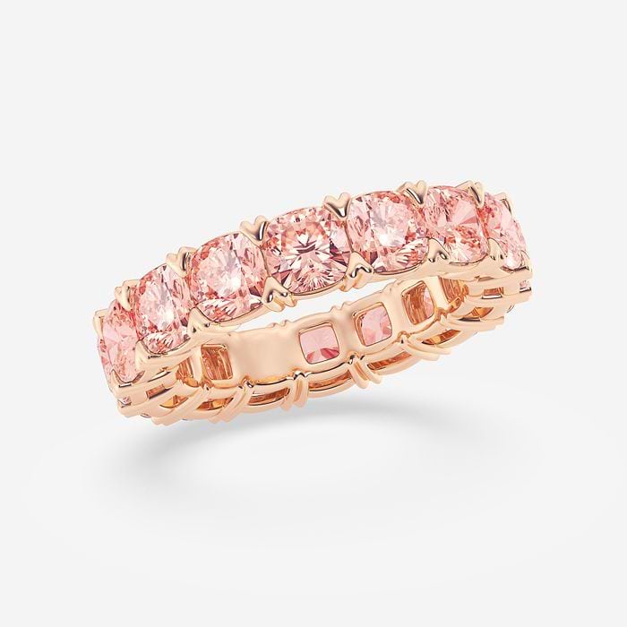 Fancy Pink V- Prong Diamond Cushion Eternity Band