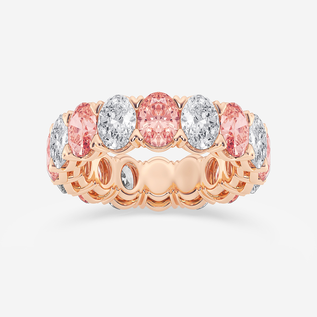 7 ctw Oval Lab Grown Diamond with Alternating Fancy Pink V Prong Eternity Band - 6.4mm Width