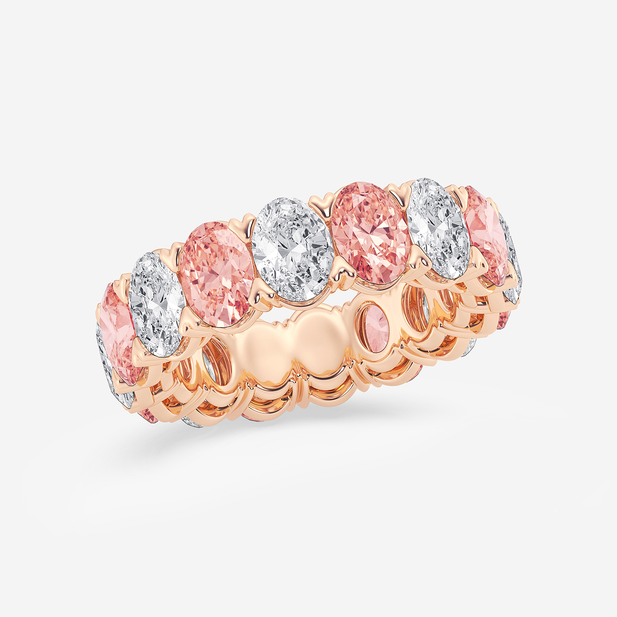 Additional Image 1 for  7 ctw Oval Lab Grown Diamond with Alternating Fancy Pink V Prong Eternity Band - 6.4mm Width