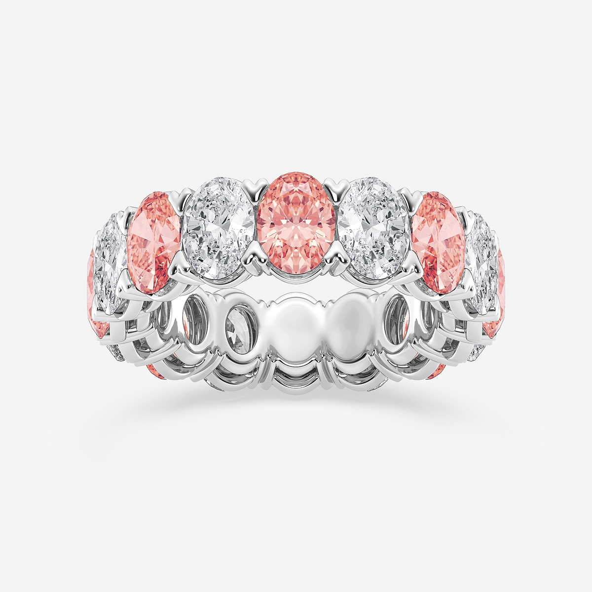 7 ctw Oval Lab Grown Diamond with Alternating Fancy Pink V Prong Eternity Band - 6.2mm Width