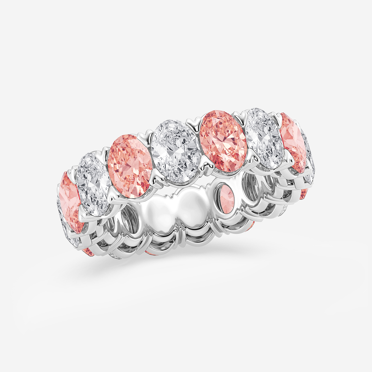 Additional Image 1 for  7 ctw Oval Lab Grown Diamond with Alternating Fancy Pink V Prong Eternity Band - 6.2mm Width