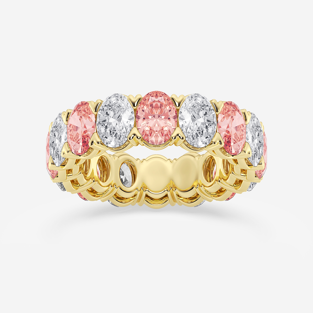 7 ctw Oval Lab Grown Diamond with Alternating Fancy Pink V Prong Eternity Band - 6.4mm Width