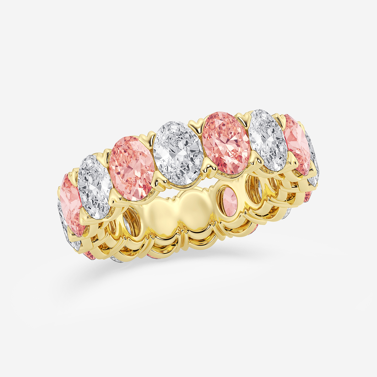 Additional Image 1 for  7 ctw Oval Lab Grown Diamond with Alternating Fancy Pink V Prong Eternity Band - 6.4mm Width