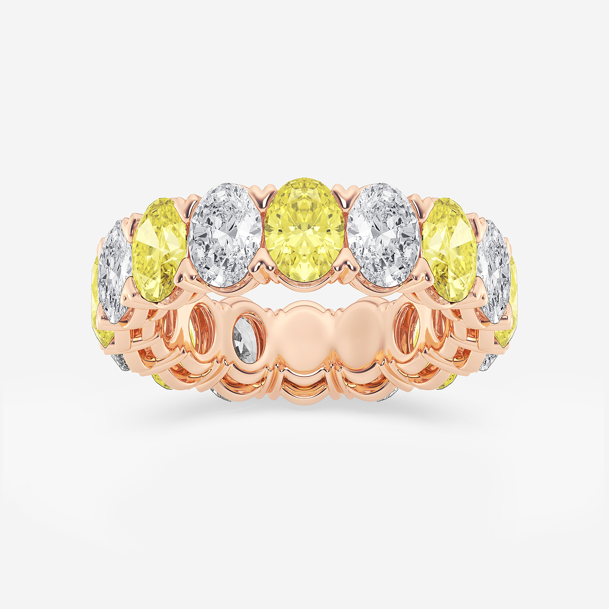 7 ctw Oval Lab Grown Diamond with Alternating Fancy Yellow V Prong Eternity Band - 6.4mm Width