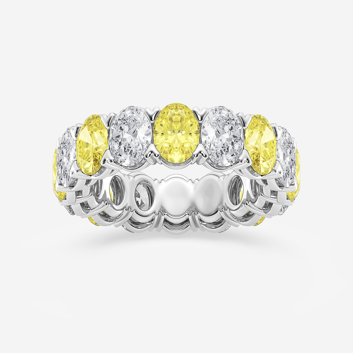 7 ctw Oval Lab Grown Diamond with Alternating Fancy Yellow V Prong Eternity Band - 6.2mm Width