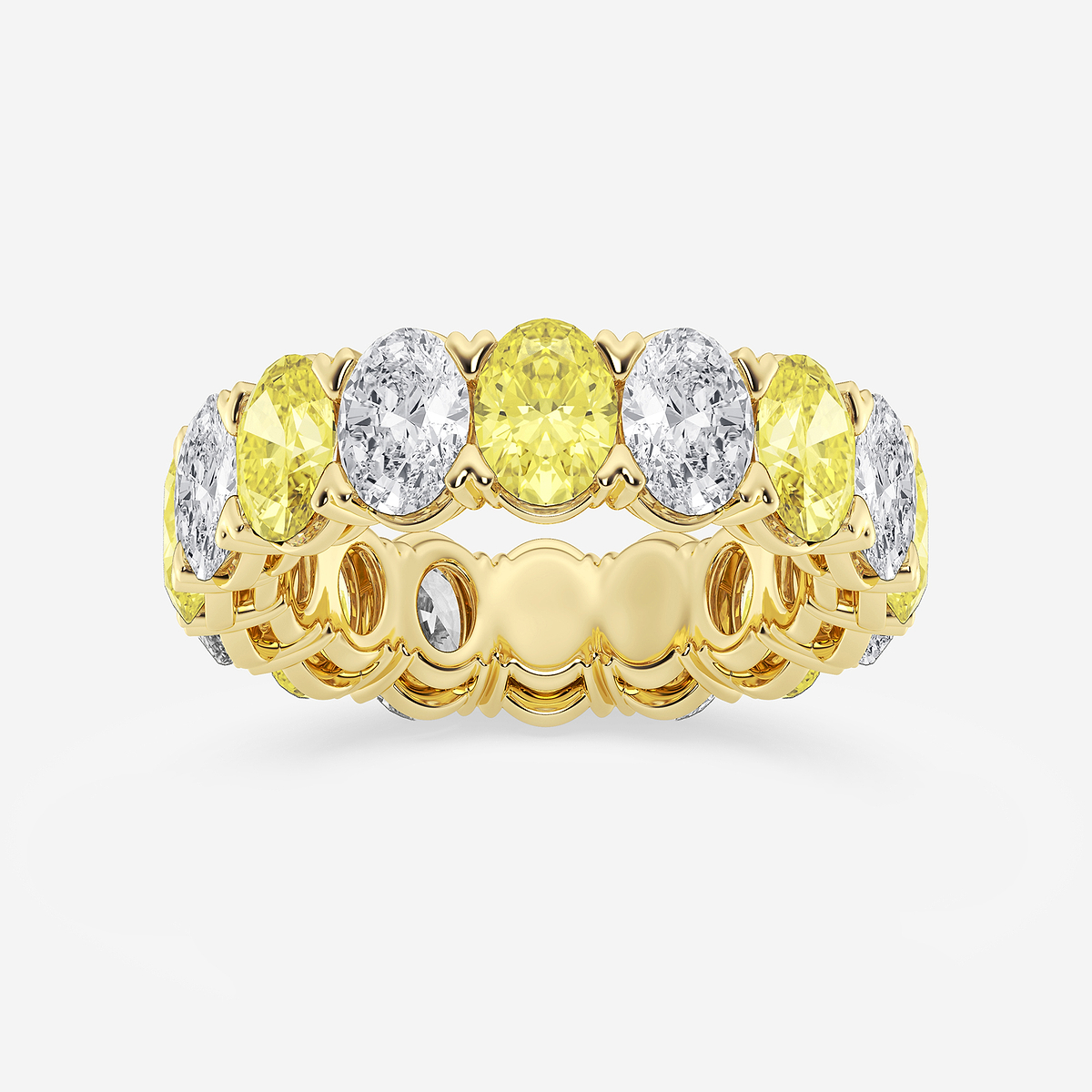 7 ctw Oval Lab Grown Diamond with Alternating Fancy Yellow V Prong Eternity Band - 6.4mm Width
