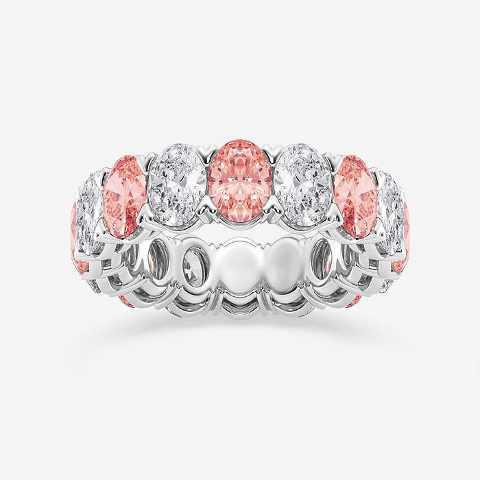 Natalia Band - 7 ctw Oval Lab Grown Diamond with Alternating Fancy Pink V Prong Eternity Band - 6.2mm Width