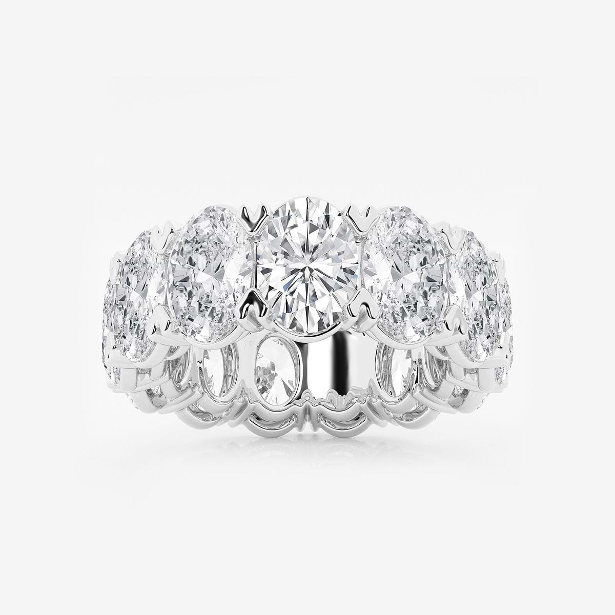 12 ctw Oval Lab Grown Diamond V-Prong Eternity Band - 7.9mm Width 14K White Gold, F, VS2