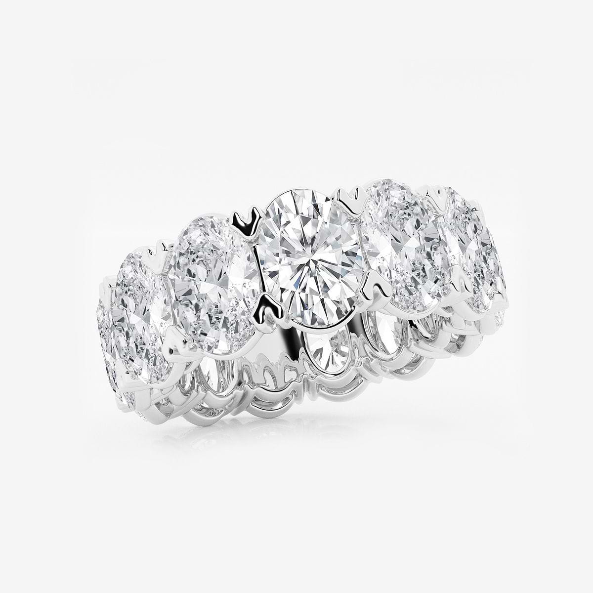 12 ctw Oval Lab Grown Diamond V-Prong Eternity Band - 7.9mm Width 14K White Gold, F, VS2