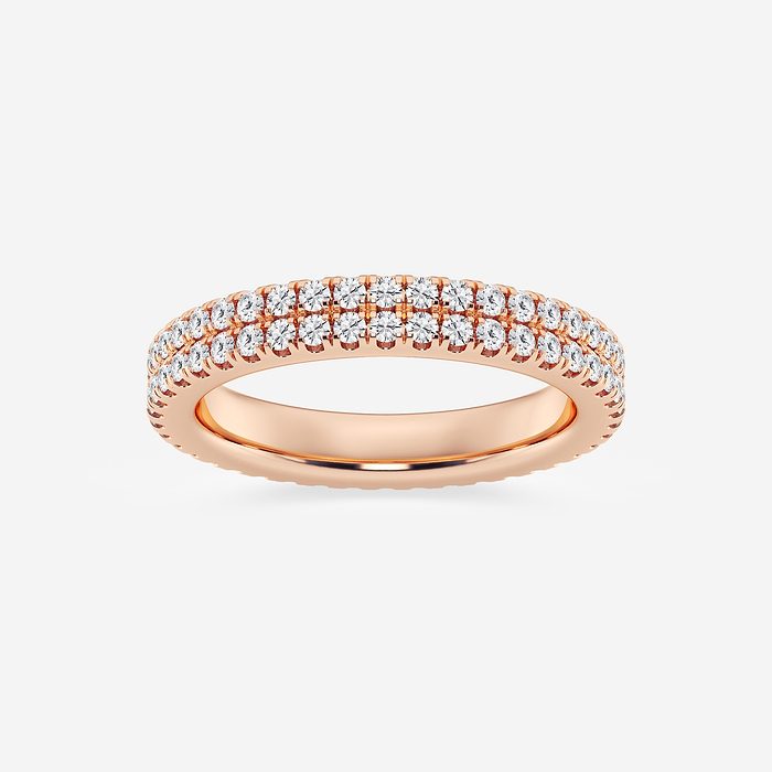 Kenzie Band - 1 ctw Round Lab Grown Diamond Petite Two Row Micro Pave Eternity Band - 3.1mm Width