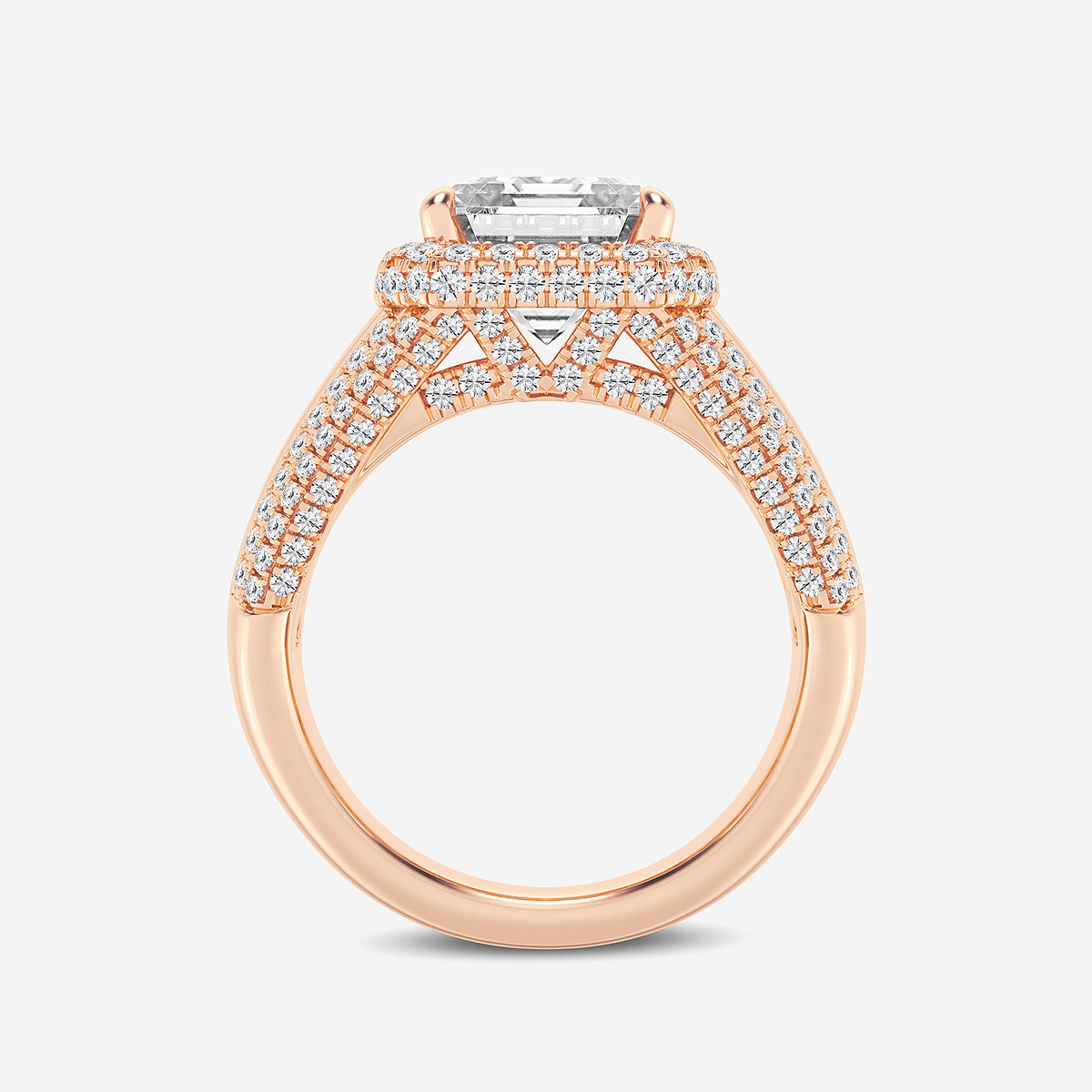 Additional Image 1 for  6 ctw Asscher Lab Grown Diamond Solitaire Engagement Ring with Round and Baguette Side Accents
