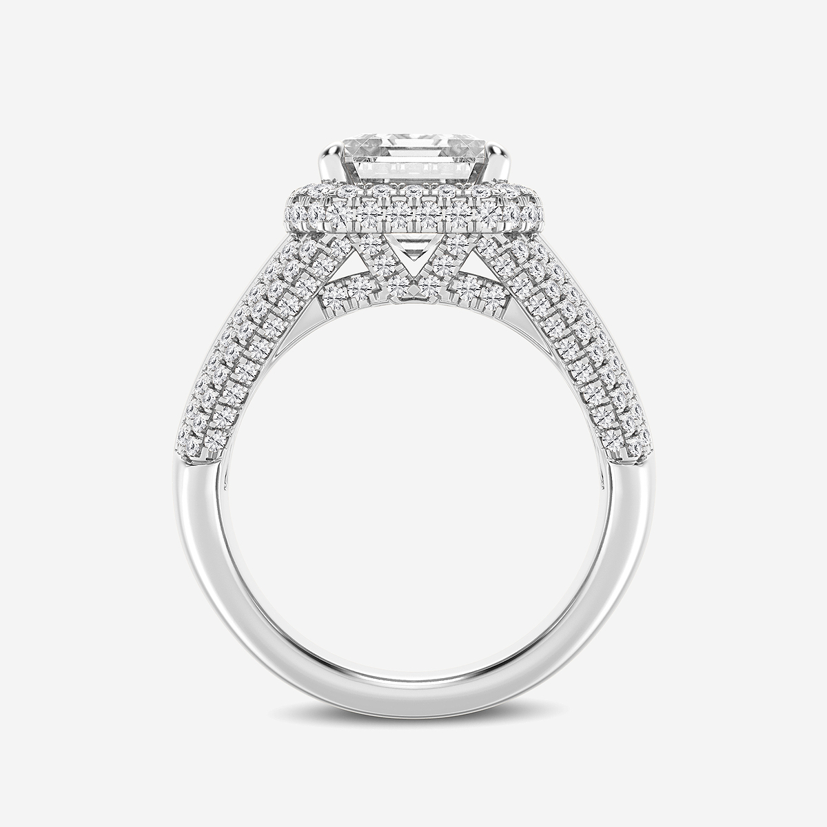 Additional Image 1 for  6 ctw Asscher Lab Grown Diamond Solitaire Engagement Ring with Round and Baguette Side Accents