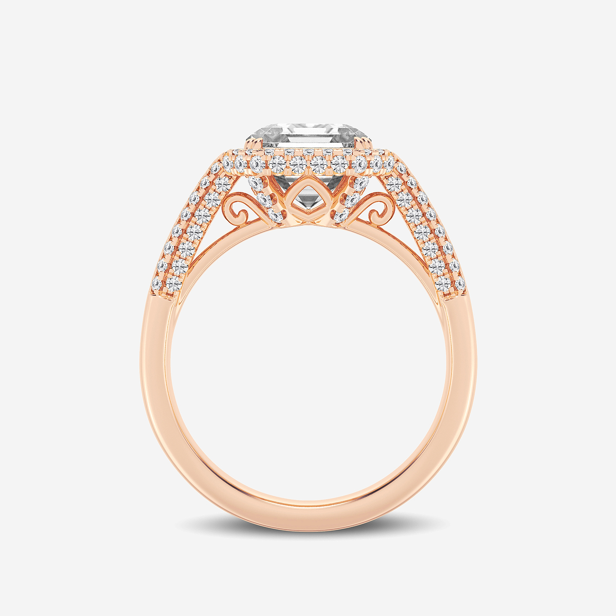 Additional Image 1 for  4 ctw Asscher Lab Grown Diamond Solitaire Engagement Ring with Round and Baguette Side Accents