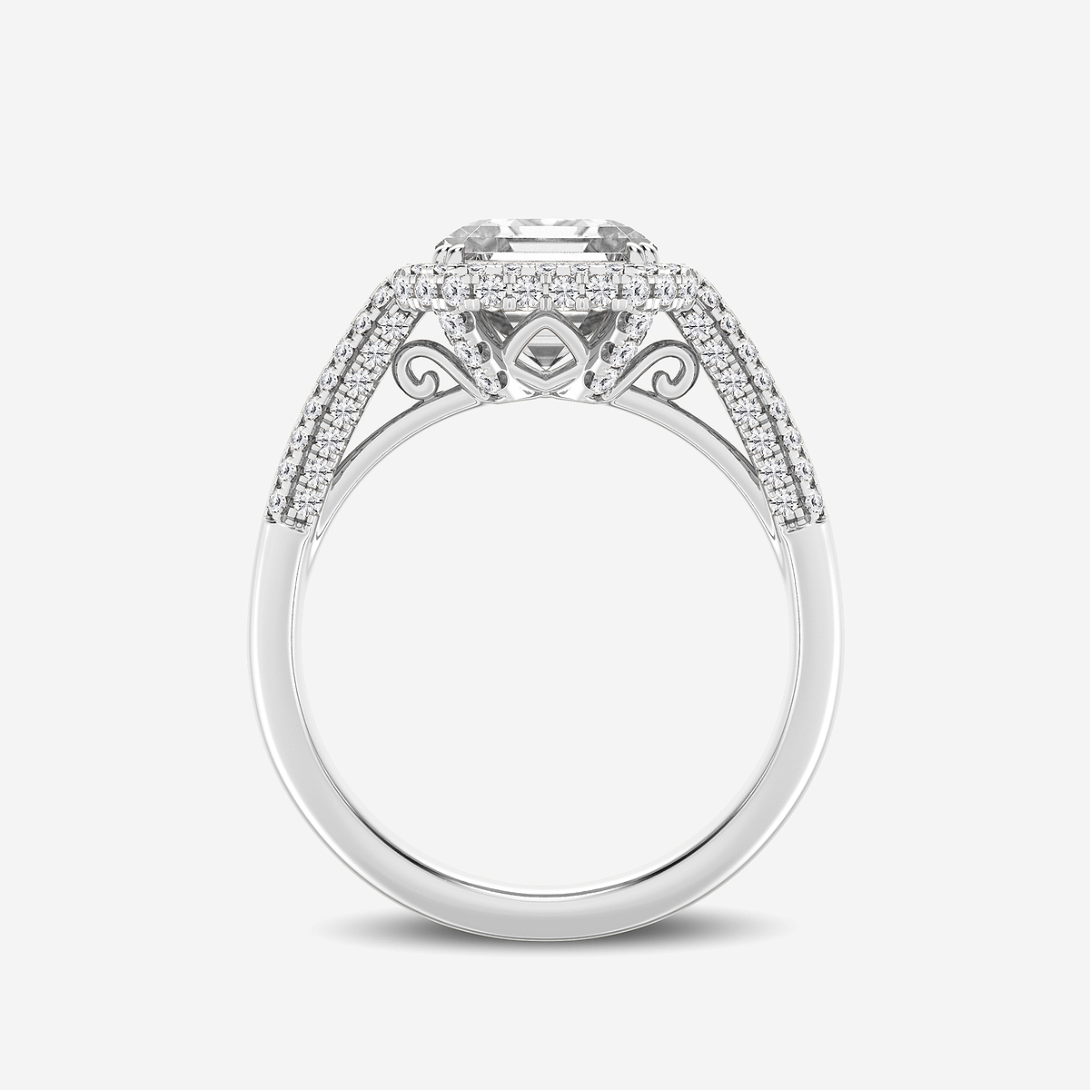 Additional Image 1 for  4 ctw Asscher Lab Grown Diamond Solitaire Engagement Ring with Round and Baguette Side Accents