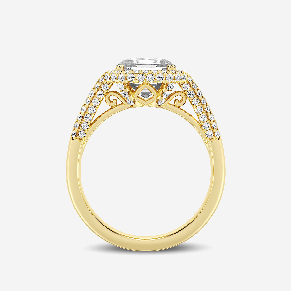 Additional Image 1 for  4 ctw Asscher Lab Grown Diamond Solitaire Engagement Ring with Round and Baguette Side Accents
