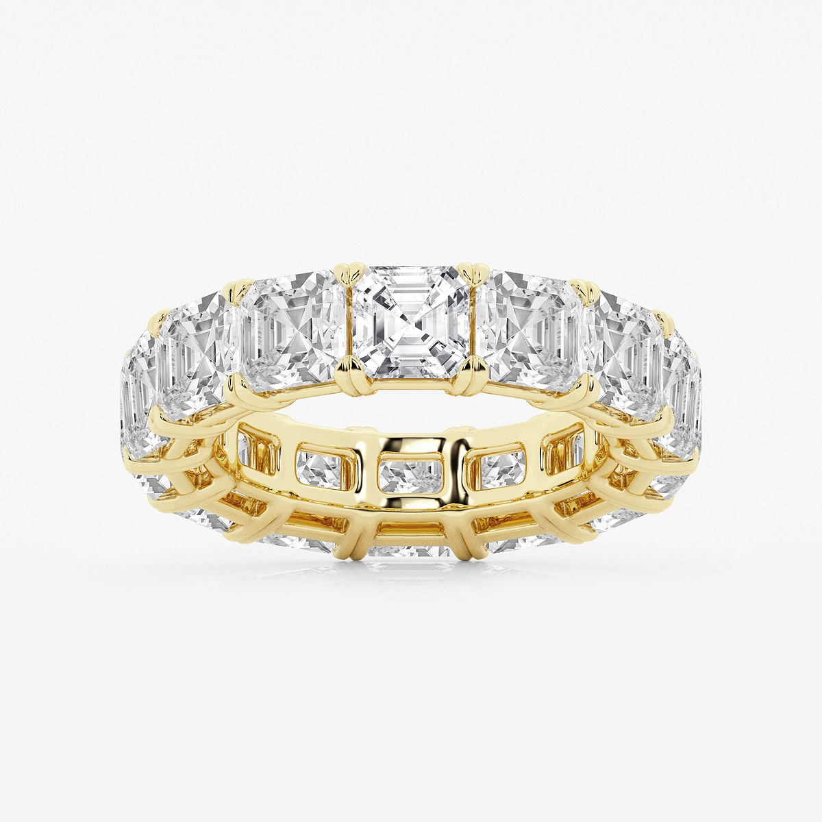 12 ctw Asscher Lab Grown Diamond Cut Luxe Eternity Band - 4.9mm Width 14K Yellow Gold, F, VS2