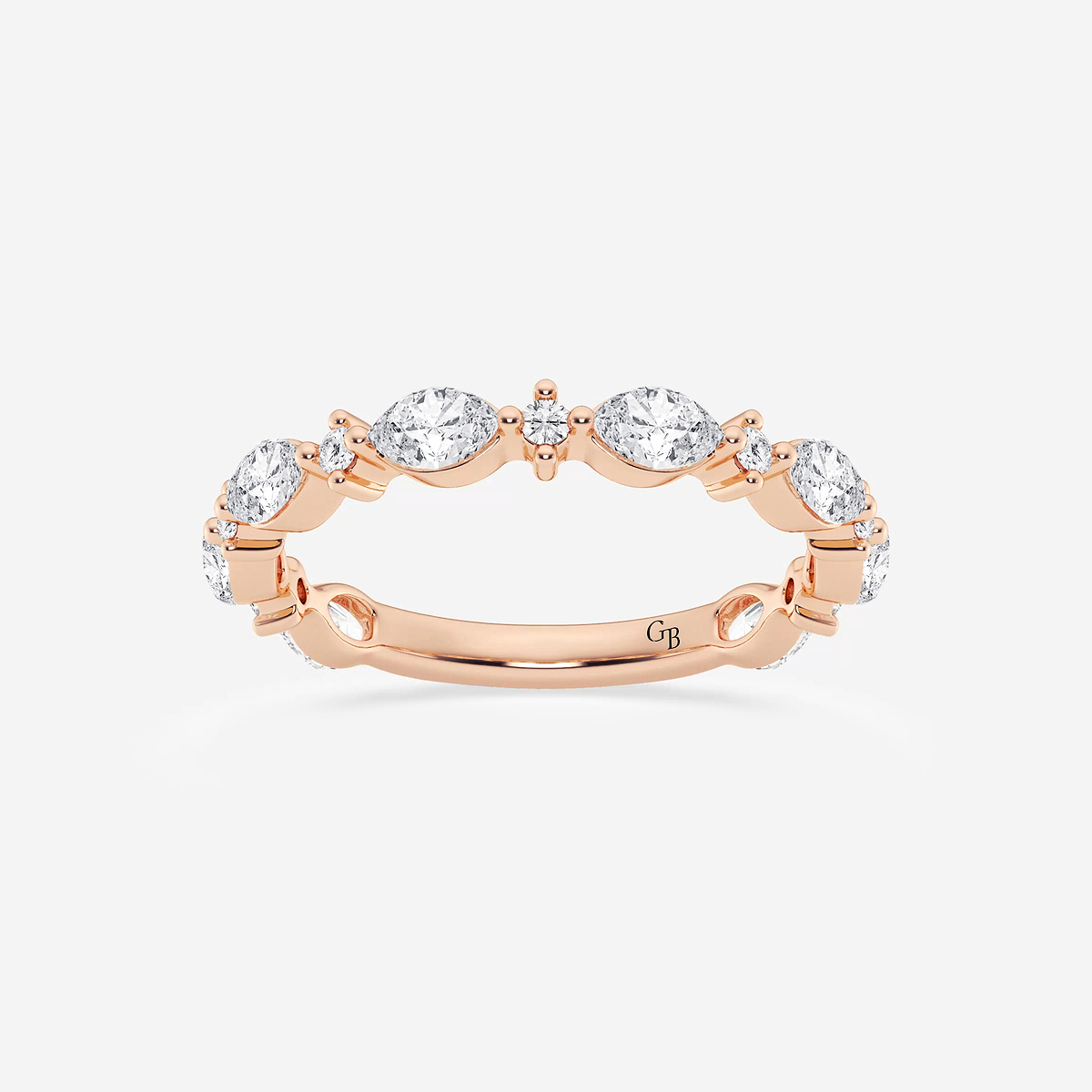 5/8 ctw Round and Marquise Lab Grown Diamond Alternating Wedding Band 14K Rose Gold, F, VS2