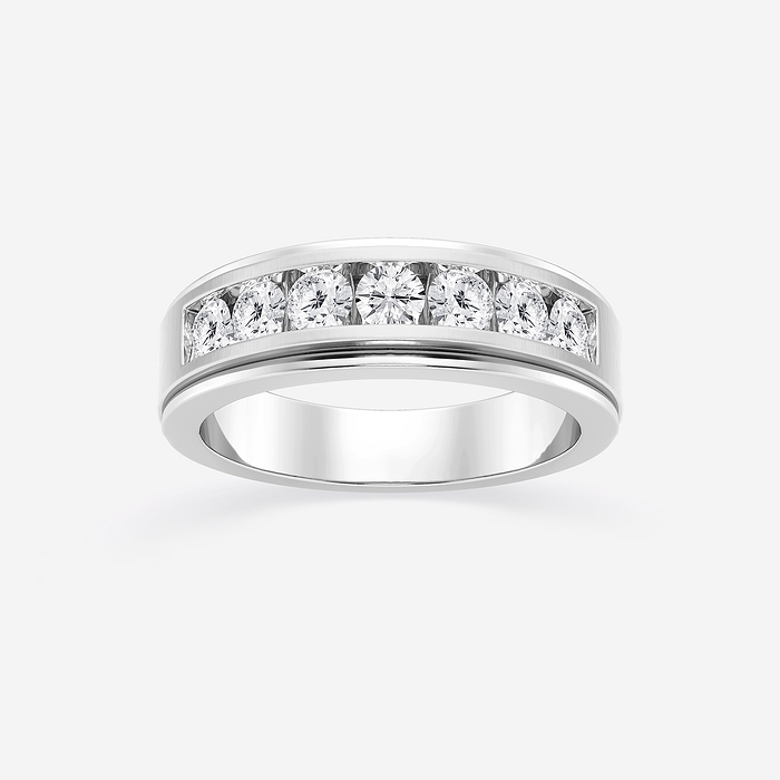 Seven Stone Band - 1 ctw Round Lab Grown Diamond Seven-Stone Wedding Band with Satin Finish