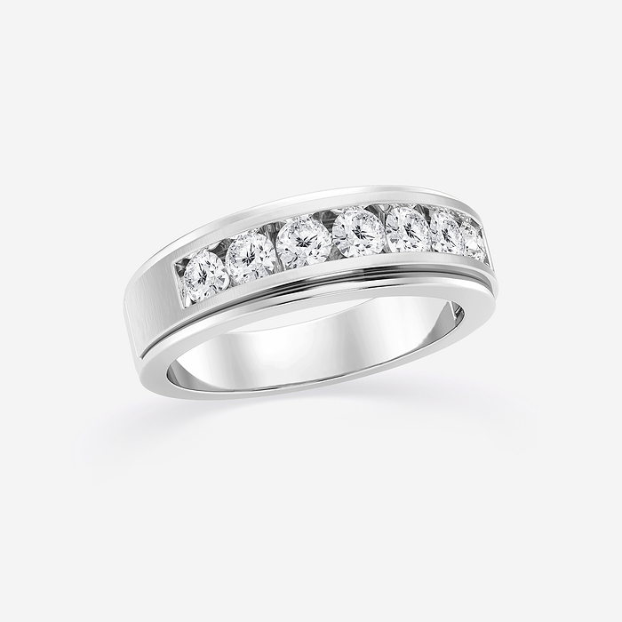 Seven Stone Band - 1 ctw Round Lab Grown Diamond Seven-Stone Wedding Band with Satin Finish