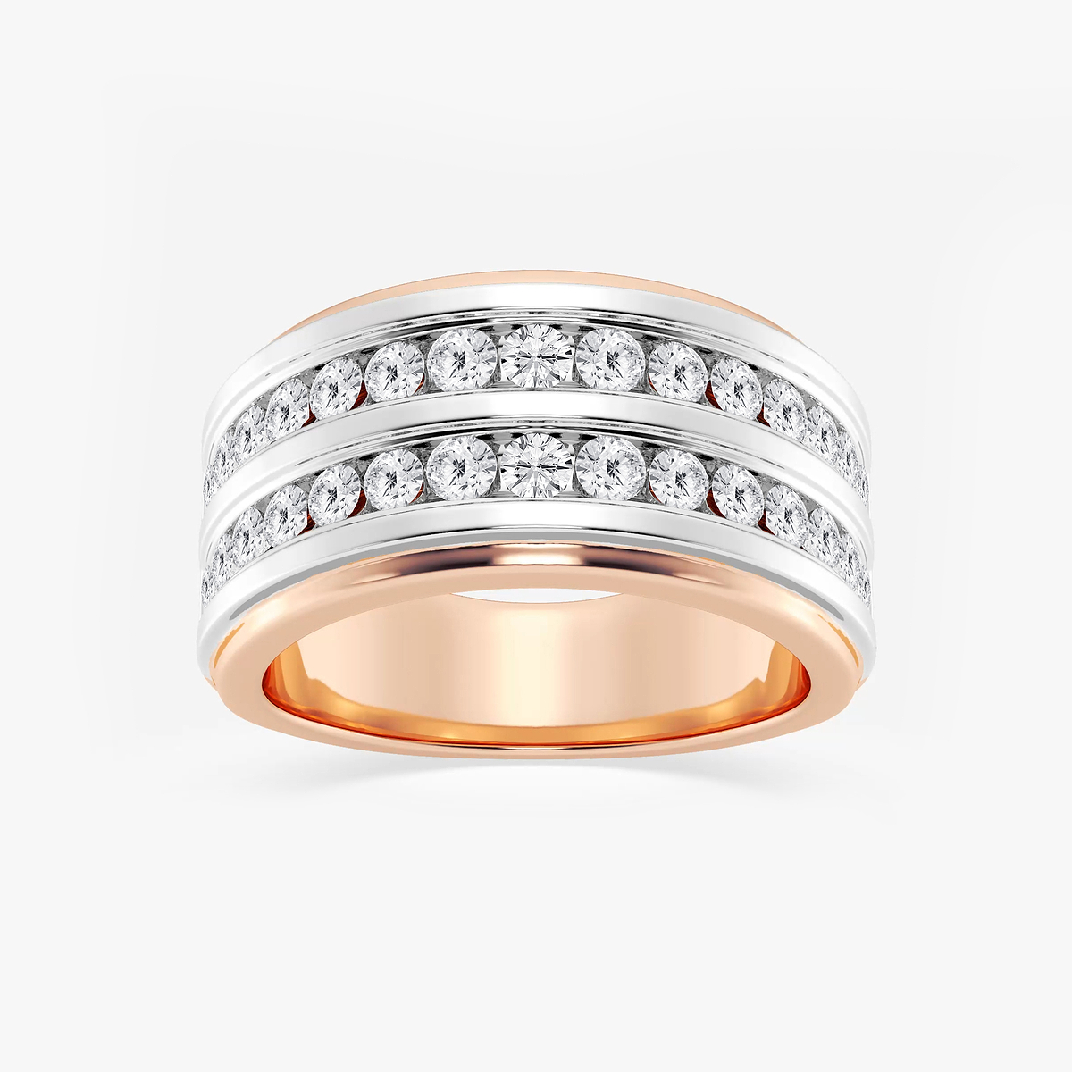 1 1/2 ctw Round Lab Grown Diamond Men\'s Double Row Channel Set Wedding Band