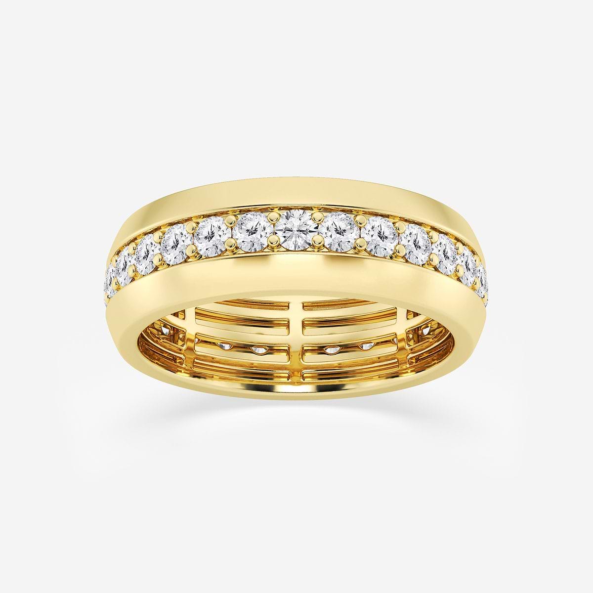 2 ctw Round Lab Grown Diamond Mens Eternity Band - 7.3mm Width 14K Yellow Gold, F, VS2