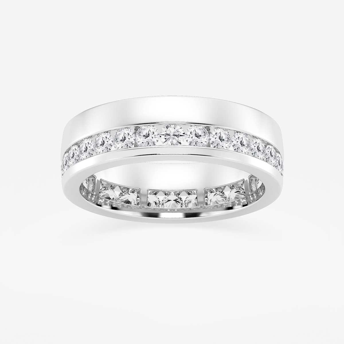 2 ctw Round Lab Grown Diamond High Polish Mens Eternity Band  - 6.7mm Width 14K White Gold, F, VS2