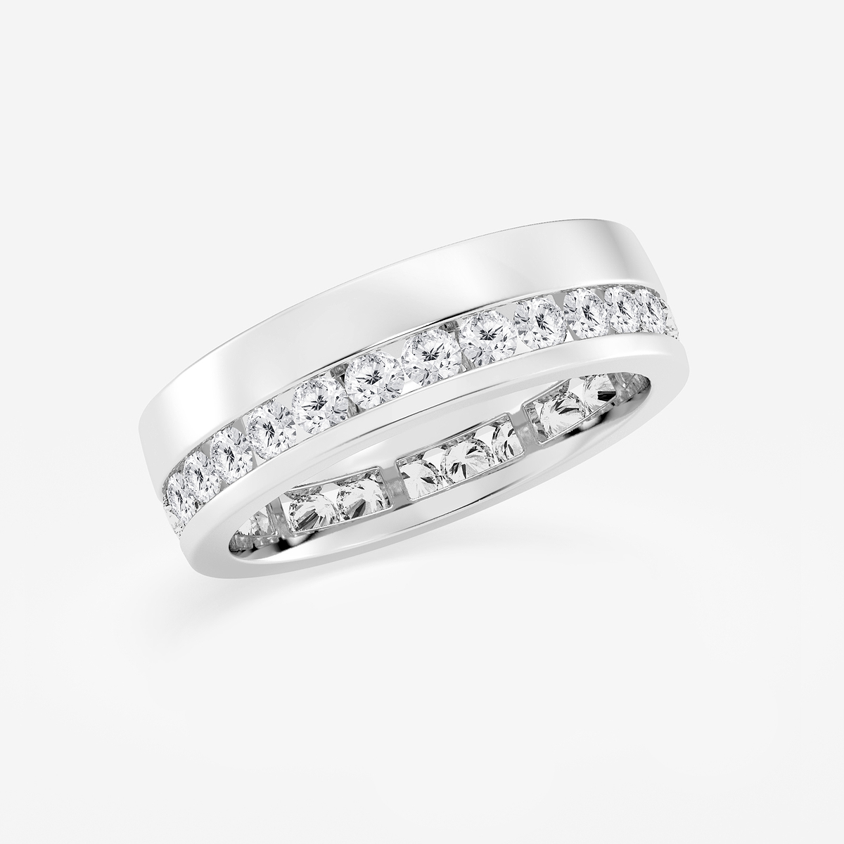 2 ctw Round Lab Grown Diamond High Polish Mens Eternity Band  - 6.7mm Width 14K White Gold, F, VS2