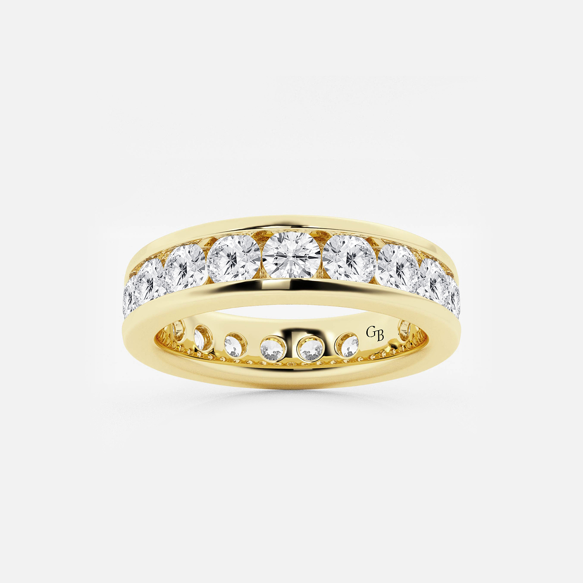 3 ctw Round Lab Grown Diamond Channel Set Eternity Band - 4.8mm Width 14K Yellow Gold, F, VS2