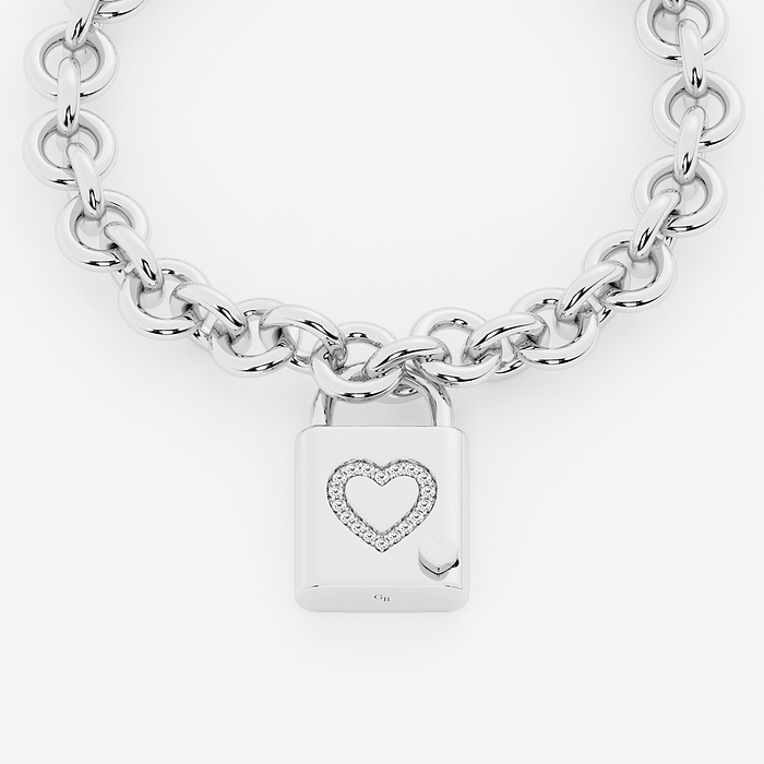 1/3 ctw Round Lab Grown Diamond Heart Design Lock Bracelet