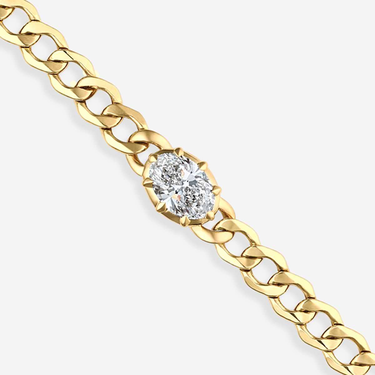 3 ctw Oval Lab Grown Diamond Solitaire Fashion Bracelet - 7 Inches 14K Yellow Gold, E, VS1
