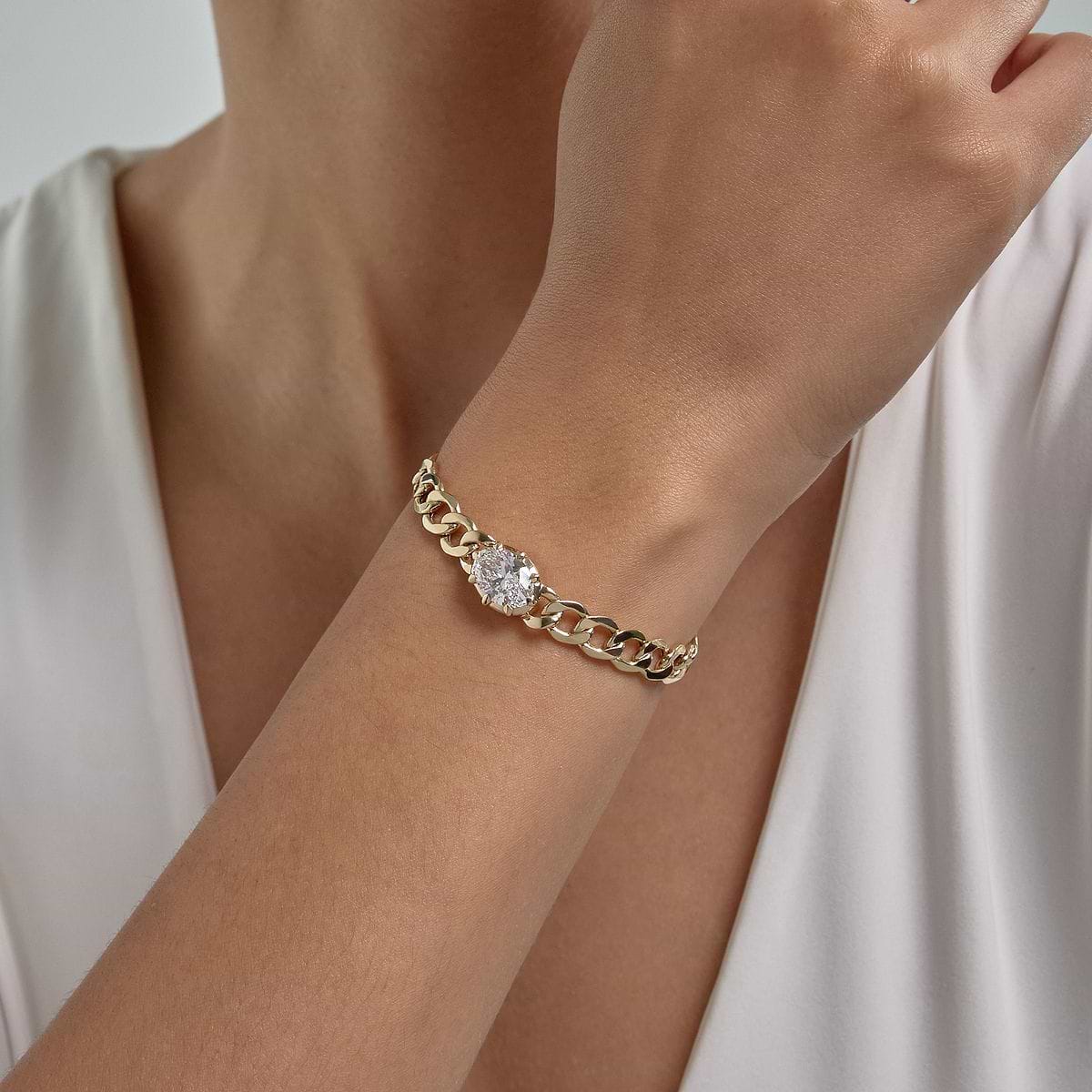 3 ctw Oval Lab Grown Diamond Solitaire Fashion Bracelet - 7 Inches 14K Yellow Gold, E, VS1