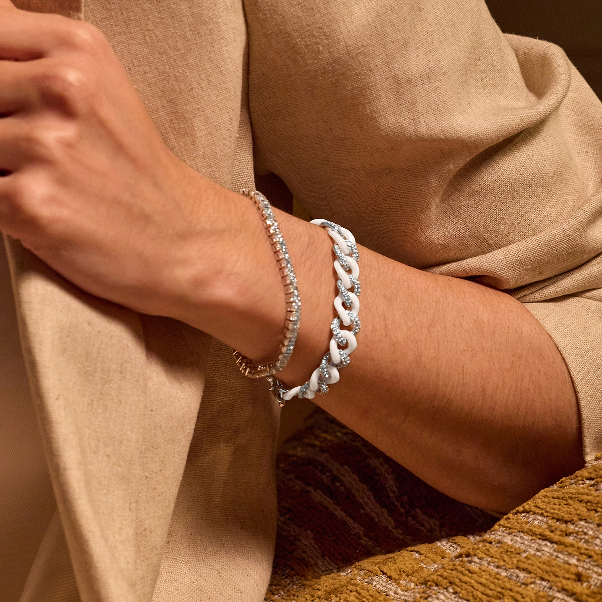 Additional Image 2 for  3 2/5 ctw Round Lab Grown Diamond Gold & Ceramic Link Bracelet - 7 Inches