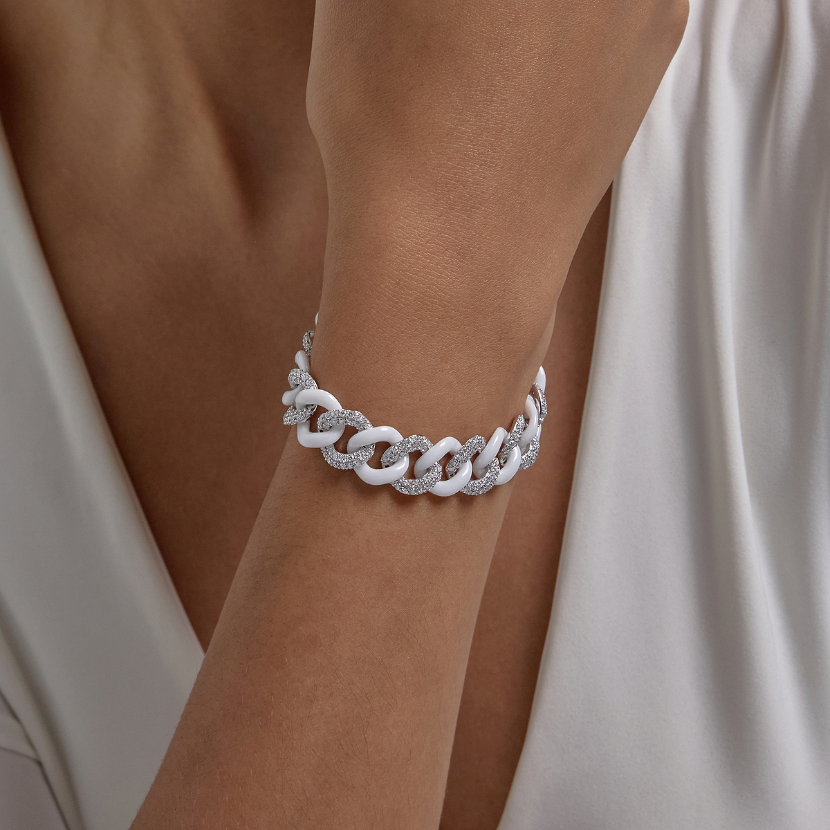 3 2/5 ctw Round Lab Grown Diamond Gold & Ceramic Link Bracelet - 7 Inches