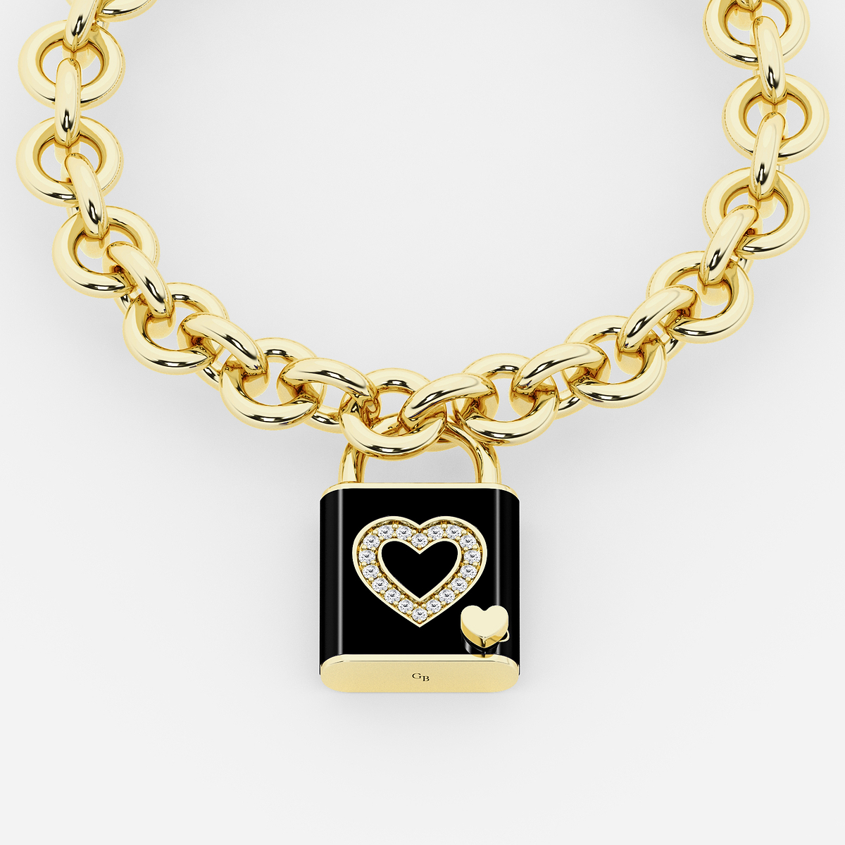 1/4 ctw Round Lab Grown Diamond Heart Design Lock Bracelet with Black Ceramic