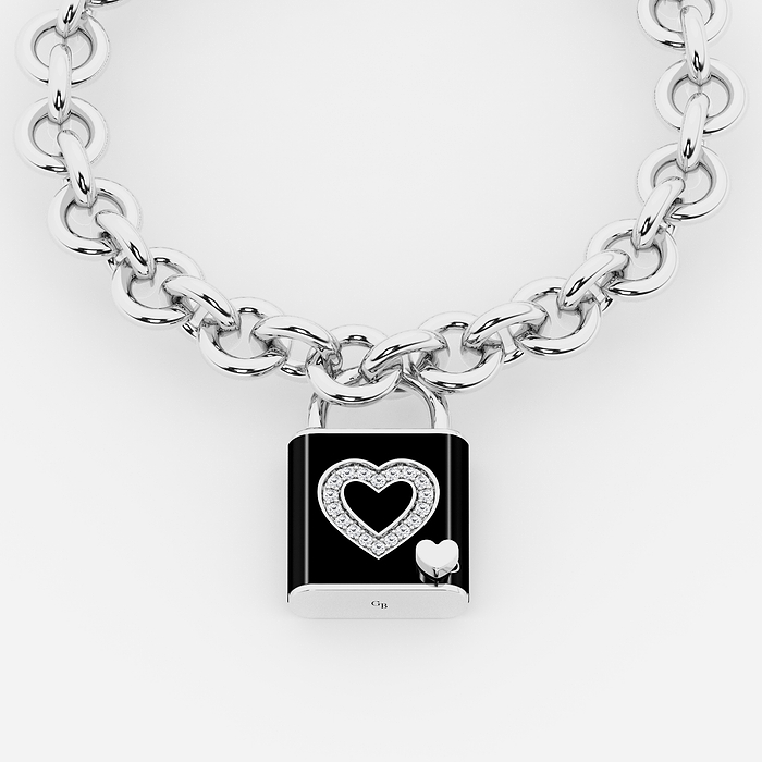 1/4 ctw Round Lab Grown Diamond Heart Design Lock Bracelet with Black Ceramic